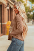 Straw Yellow Floral Patchwork V Neck Long Sleeve T Shirt