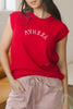 Fiery Red YEEHAW Embroidered Letter Loose Short Sleeve Sweater