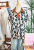 Casual Unique Leopard Print Button Contrast Collared Short Sleeve Blouse