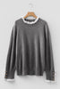 Racing Red Lace Trim Patchwork Buttoned Cuffs Loose Sweater
