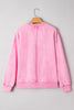 Bright Pink Mineral Wash Crossed Crew Neck Drop Shoulder Loose Sweatshirt