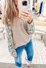 Parchment Twist Ribbed Floral Contrast Patchwork Long Sleeve Top