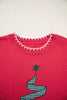 Racing Red Stitched Detail Christmas Tree Holiday Casual Sweater
