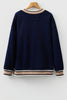 Parchment Varsity Contrast Striped Trim V Neck Sweatshirt