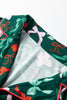Green Festive Bow Print Long Sleeve Shirt and Pajama Short Set