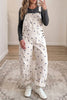 Light French Beige Polka Dot Print Bib Pocket Denim Barrel Overalls Jumpsuit