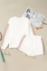 White Color Block Patchwork Drop Shoulder Pullover Casual Shorts 2pcs Outfit