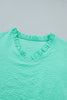 Mint Green Frilled V Neck Flower Embroidered Puff Sleeve Textured Blouse