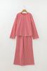 Red Stripe Drop Shoulder Long Sleeve Top Lounge Pants 2pcs Set
