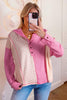 Pink Mixed Texture Waffle Floral Patchwork Hooded Oversize Pullover