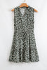 Green Boho Floral Print V Neck Tunic Sleeveless Dress