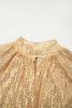 Gold Metallic Balloon Sleeve Buttoned High Neck Loose Blouse