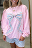 White Floral Bow Decoration Drop Shoulder Long Sleeve Top