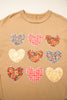 Straw Yellow Plaid Floral Heart Stitched Exposed Seam Mineral Wash Sweatshirt