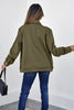 Navy Blue Solid Color Zip Up Button Flap Pocket Shirt Collar Jackets