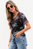 Black Bow Printed Mesh Short Sleeve Top