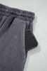 Light Grey Flower Patch Mineral Washed Terry Knit Cropped Wide Leg Pants