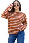 Khaki Stripe Drop Shoulder Casual Sweater