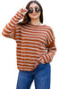 Khaki Stripe Drop Shoulder Casual Sweater