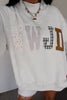 Coffee WWJD Mixed Pattern Embroidered Patch Graphic Mock Neck Sweatshirt
