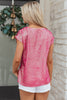 Bright Pink Metallic Round Neck Cap Sleeve Tee