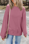 Black Plain Drop Shoulder Crewneck Pullover Sweatshirt