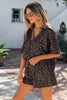 Brown V Neck Collar Leopard Printed 2pcs Short Set