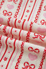 Red Sweet Floral Heart Bow Print Contrast Trim Long Sleeve Shirt Pajama Short Set