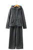 Medium Grey Fuzzy Drawstring Hoodie Lounge Pants 2pcs Set
