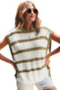 Khaki Stripe Tie Open Side Sweater Knitted Top