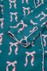 Green Ribbon Bow Print Silky Long Sleeve Shirt and Shorts 2pcs Pajama Set