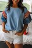 Beau Blue Stars Stripes Short Puff Sleeve Top