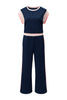 White Color Block Detail Casual Two-piece Set