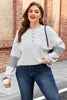 Beige Plus Size Dot Print Striped Patchwork Long Sleeve Henley Top