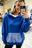 Racing Red Plaid Patchwork Front Pocket Casual Hoodie
