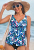 Green Floral Print Padded V Neck Tankini Top