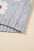 Gray Cute Flower Print V Neck Drop Shoulder Baggy Sweater