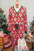 Red Stripe Christmas Fashion Print Henley V Neck Pullover and Jogger Pants 2 Piece Lounge Set