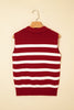 Red Stripe Collared Split Neck Sweater Vest