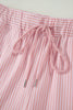 Khaki Stripe Dolman Sleeve Polo Shirt and Drawstring Shorts Set
