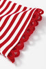 Racing Red Striped Print Drop Shoulder Lace Trim Bracelet Sleeve Loose Top