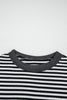 Khaki Stripe Thermal Knit Drop Shoulder Casual Top