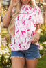 Rose Floral Frilled Collar Short Sleeve Blouse Top