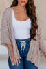 Old Rose Drop Shoulder Crochet Knit Open Front Sweater Cardigan