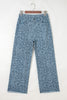 Gray Leopard Frayed Edge Wide Leg High Waist Jeans