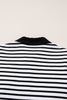 White Stripe Buttoned Front Collared Long Sleeve T Shirt Dress with Pockets