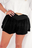 Black Crossed Waist Tiered Flowy Shorts