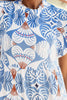 Sky Blue Tropical Botanic Print Flutter Sleeve Vacation Long Dress
