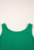 Green Solid Color Ribbed Ruffle Tank Top and Pants Set