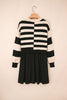 Black Stripe Two in One Knitted Top High Waist Splicing Hem Sweater Dress